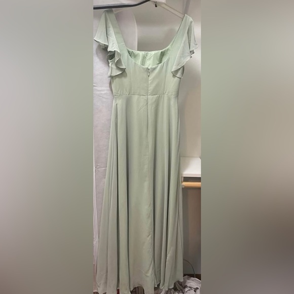 Light Green/Agave A-Line Ruffled Chiffon Floor Length Azazie Bondi Dress - Picture 8 of 8